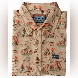 BURLEBO Men's Cowboy Print Casual Shirt - Tan and Orange